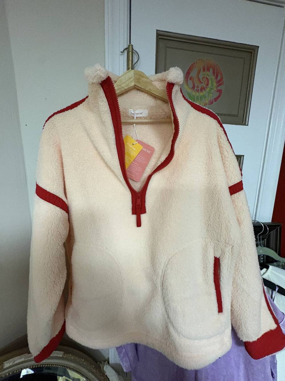 NEW LAMISSCHE women's sharpa pullover half zip jacket in pale pink